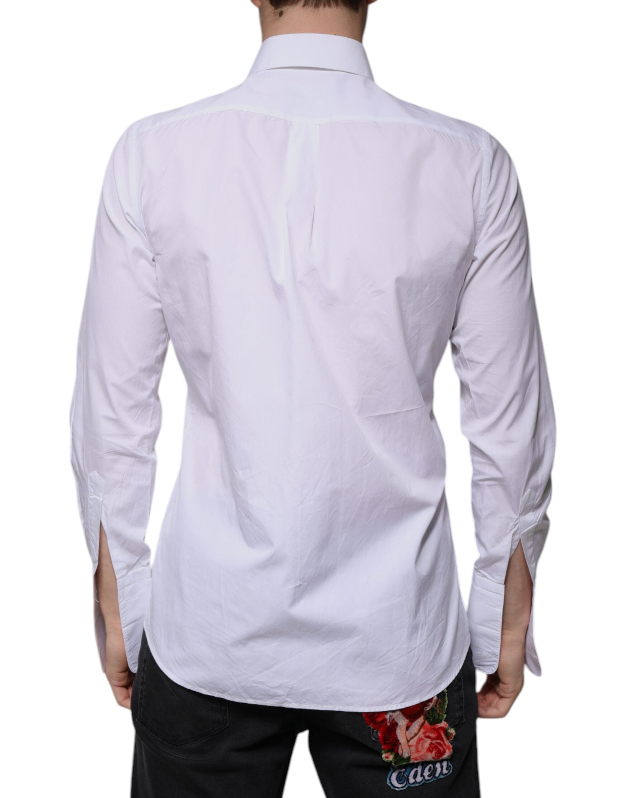 Dolce & Gabbana White Bib Cotton Poplin GOLD Men's Shirt